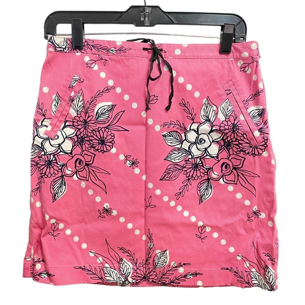LOFT Women's Sz 6 Pink Black Floral Flower Print Textured A‎ line Mini Skirt